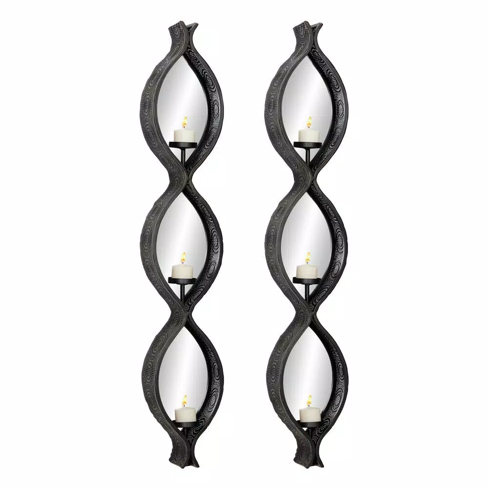 Wall Accents LITTON LANE Eclectic Ellipse-Shaped Black Mesh Metal Wall Sconces With Mirrors, Set Of 2 4 Wall Accents LITTON LANE Eclectic Ellipse-Shaped Black Mesh Metal Wall Sconces With Mirrors, Set Of 2 - Image 2