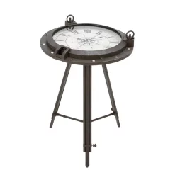 Table Clocks LITTON LANE 24 In. X 19 In. Iron Compass And Porthole Clock Table