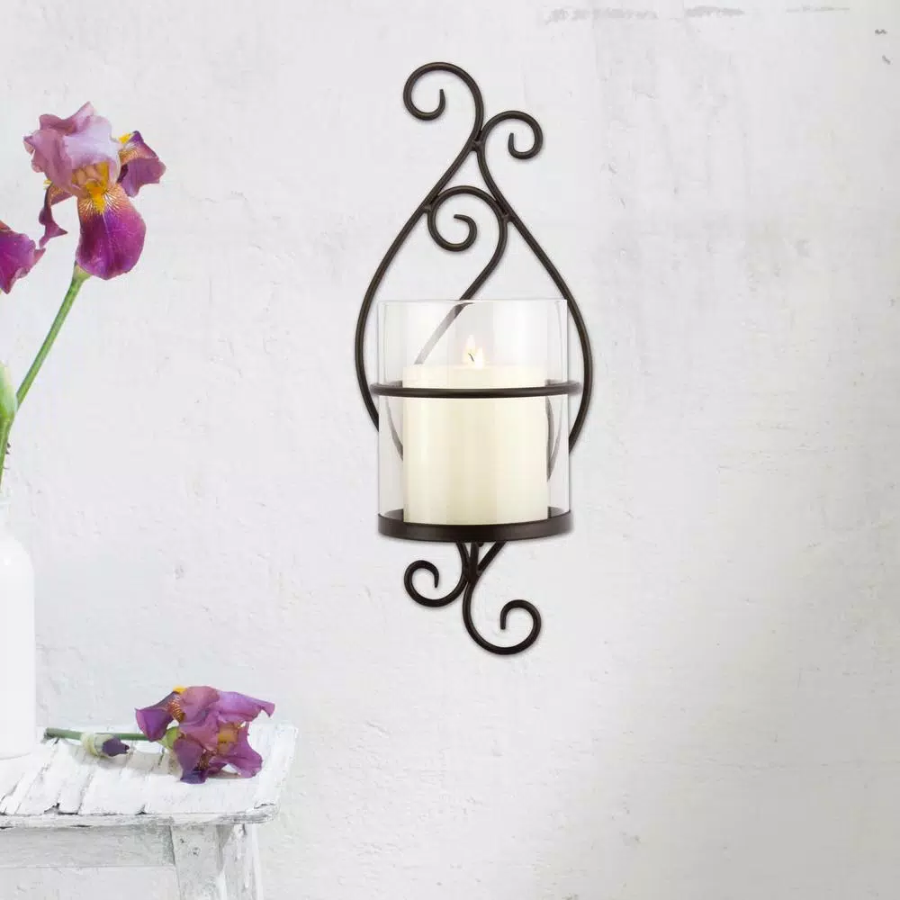 Wall Accents Stonebriar Collection Black Metal Scrolled Pillar Candle Sconce 6 Wall Accents Stonebriar Collection Black Metal Scrolled Pillar Candle Sconce - Image 4