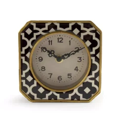 Table Clocks Zentique Black And White Pattern With Gold Trimmed Rounded Square Table Clock