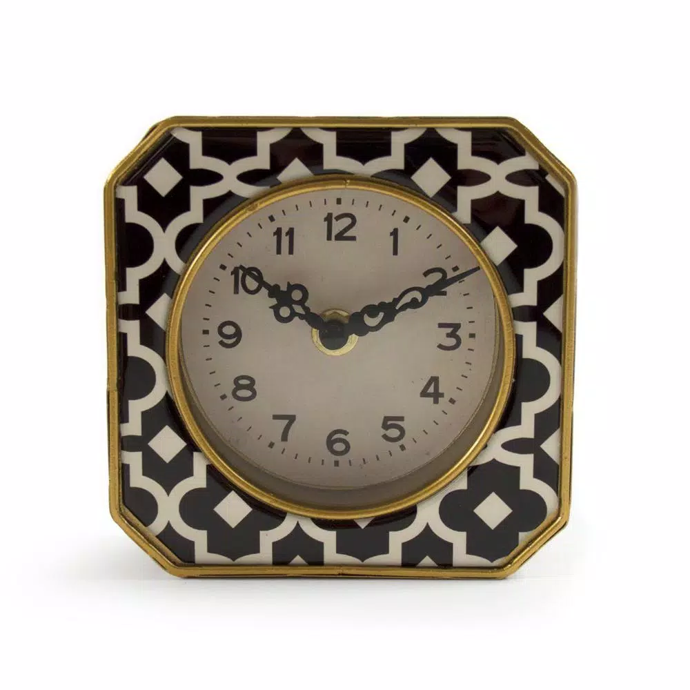 Table Clocks Zentique Black And White Pattern With Gold Trimmed Rounded Square Table Clock 3 Table Clocks Zentique Black And White Pattern With Gold Trimmed Rounded Square Table Clock