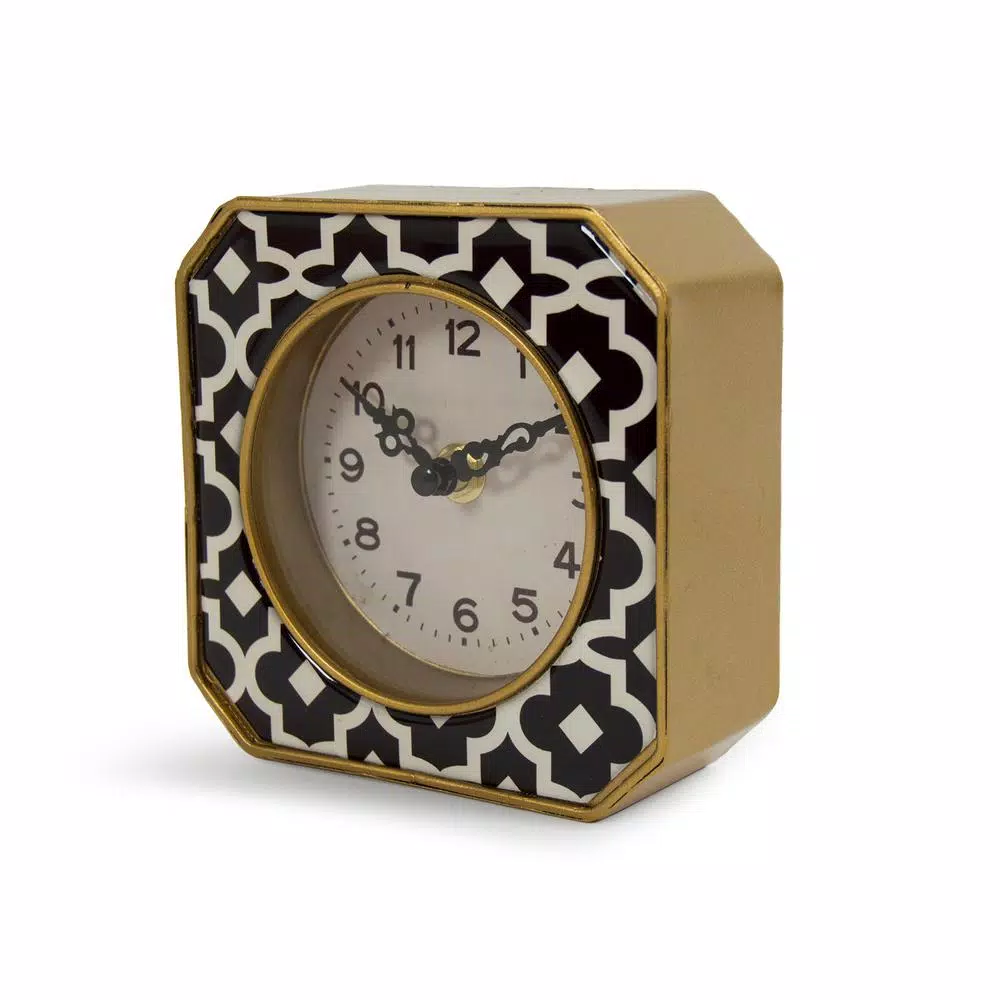 Table Clocks Zentique Black And White Pattern With Gold Trimmed Rounded Square Table Clock 4 Table Clocks Zentique Black And White Pattern With Gold Trimmed Rounded Square Table Clock - Image 2