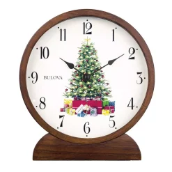 Table Clocks Bulova Holiday Sounds Hardwood Case Table Clock