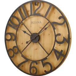 Wall Clocks Bulova 29 In. H X 29 In. W Round Gallery Wall Clock In Knotty Pine Veneer