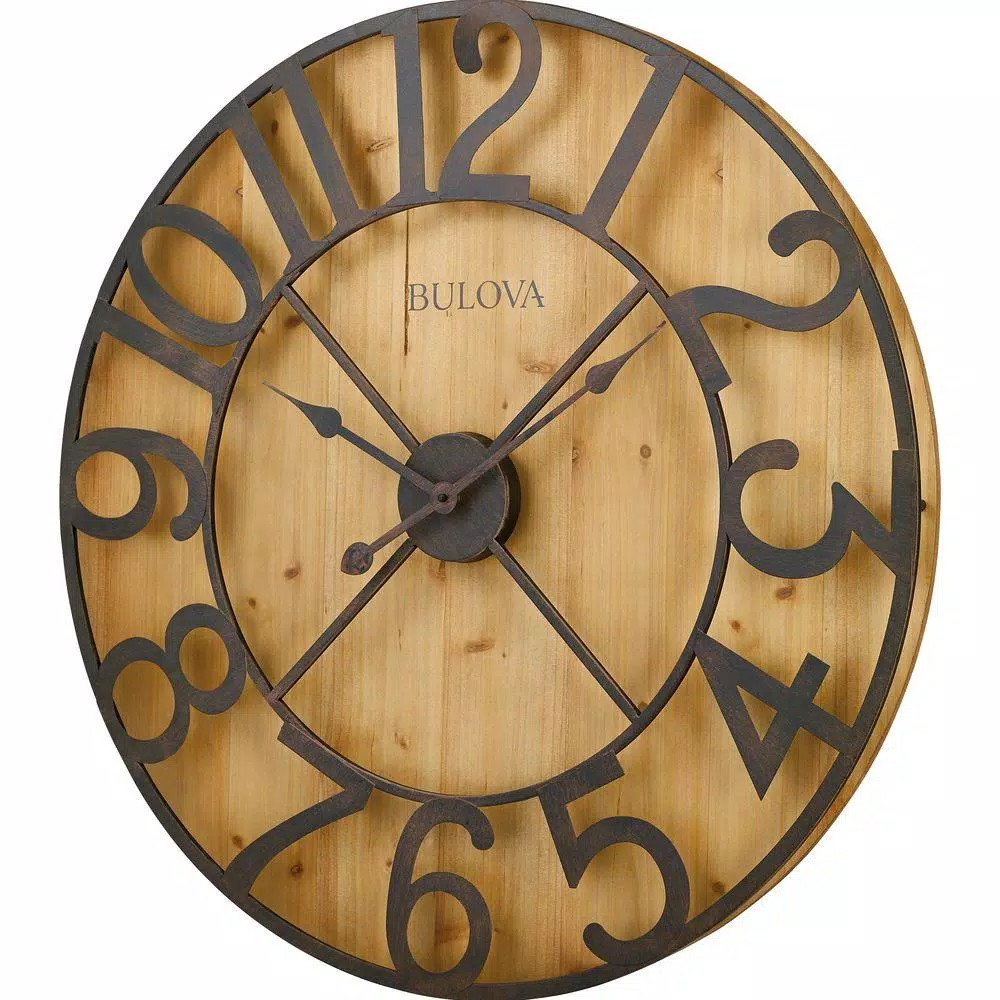 Wall Clocks Bulova 29 In. H X 29 In. W Round Gallery Wall Clock In Knotty Pine Veneer 3 Wall Clocks Bulova 29 In. H X 29 In. W Round Gallery Wall Clock In Knotty Pine Veneer
