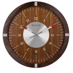 Wall Clocks Bulova 30 In. H X 30 In. W Zebrawood Veneer Outer Case Round Wall Clock