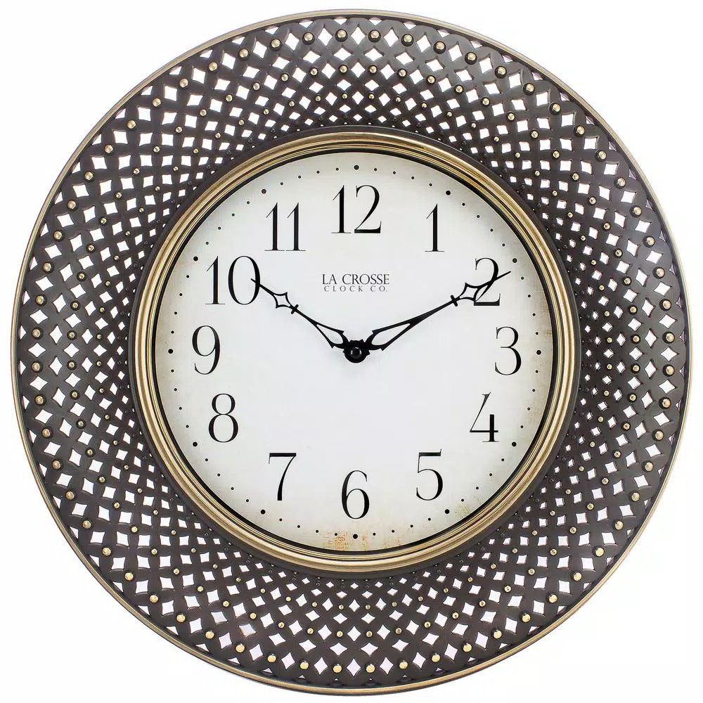 Wall Clocks La Crosse Technology 16 In. Antiqued Brown Lattice Round Analog Wall Clock 6 Wall Clocks La Crosse Technology 16 In. Antiqued Brown Lattice Round Analog Wall Clock - Image 4