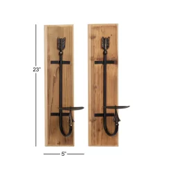 Wall Accents LITTON LANE Rectangular Industrial Black Metal And Natural Wood Wall Sconces, Set Of 2 9 Wall Accents LITTON LANE Rectangular Industrial Black Metal And Natural Wood Wall Sconces, Set Of 2 -SAFAVIEH Shop brown litton lane candle holders 91149 1f 1000