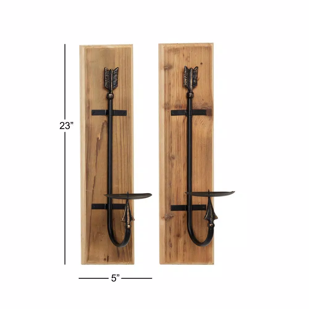 Wall Accents LITTON LANE Rectangular Industrial Black Metal And Natural Wood Wall Sconces, Set Of 2 6 Wall Accents LITTON LANE Rectangular Industrial Black Metal And Natural Wood Wall Sconces, Set Of 2 - Image 4