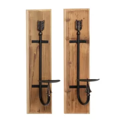 Wall Accents LITTON LANE Rectangular Industrial Black Metal And Natural Wood Wall Sconces, Set Of 2 8 Wall Accents LITTON LANE Rectangular Industrial Black Metal And Natural Wood Wall Sconces, Set Of 2 -SAFAVIEH Shop brown litton lane candle holders 91149 4f 1000