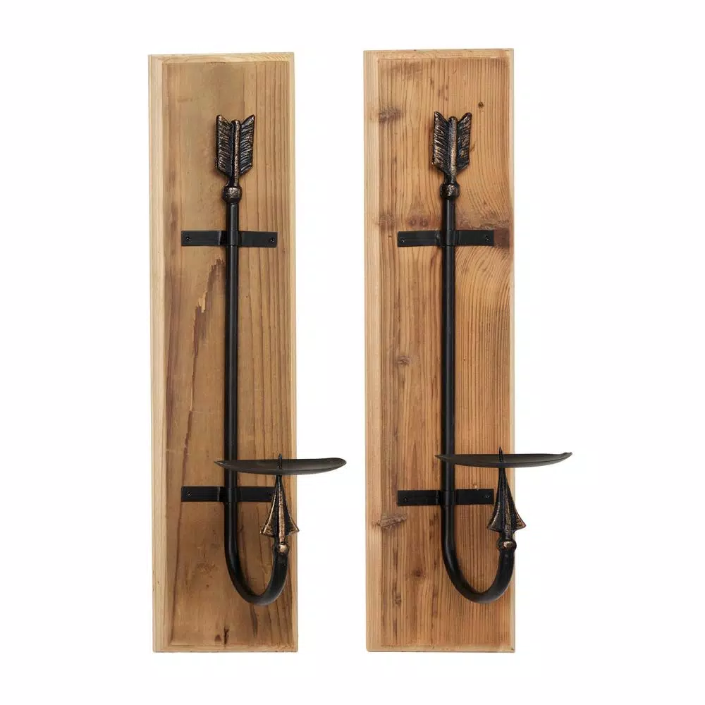Wall Accents LITTON LANE Rectangular Industrial Black Metal And Natural Wood Wall Sconces, Set Of 2 5 Wall Accents LITTON LANE Rectangular Industrial Black Metal And Natural Wood Wall Sconces, Set Of 2 - Image 3