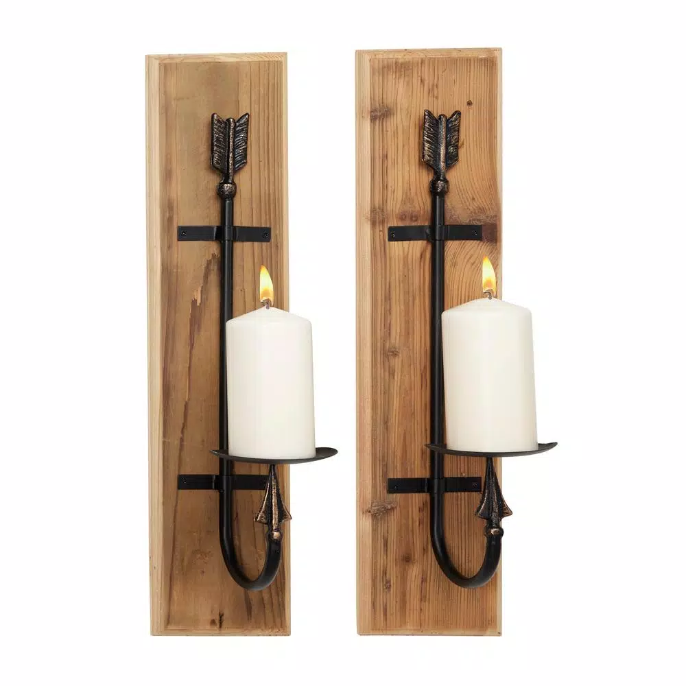 Wall Accents LITTON LANE Rectangular Industrial Black Metal And Natural Wood Wall Sconces, Set Of 2 4 Wall Accents LITTON LANE Rectangular Industrial Black Metal And Natural Wood Wall Sconces, Set Of 2 - Image 2