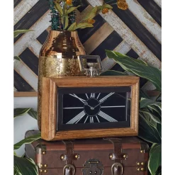Table Clocks LITTON LANE Oak Brown And Silver Table Clock