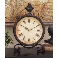 Table Clocks LITTON LANE 17 In. X 11 In. Round Iron Table Clock -SAFAVIEH Shop brown litton lane table clocks 72755 31 1000