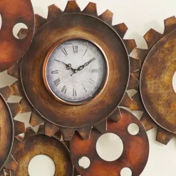 Wall Clocks LITTON LANE 17 In. X 34 In. Rustic Industrial Gears Wall Clock In Distressed Iron -SAFAVIEH Shop brown litton lane wall clocks 13498 1f 1000