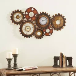 Wall Clocks LITTON LANE 17 In. X 34 In. Rustic Industrial Gears Wall Clock In Distressed Iron -SAFAVIEH Shop brown litton lane wall clocks 13498 31 1000