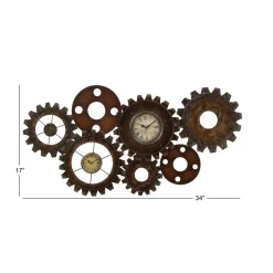 Wall Clocks LITTON LANE 17 In. X 34 In. Rustic Industrial Gears Wall Clock In Distressed Iron -SAFAVIEH Shop brown litton lane wall clocks 13498 44 1000