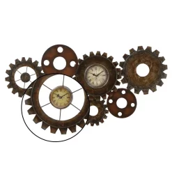 Wall Clocks LITTON LANE 17 In. X 34 In. Rustic Industrial Gears Wall Clock In Distressed Iron -SAFAVIEH Shop brown litton lane wall clocks 13498 4f 1000