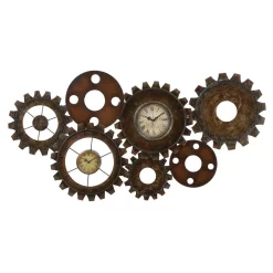 Wall Clocks LITTON LANE 17 In. X 34 In. Rustic Industrial Gears Wall Clock In Distressed Iron -SAFAVIEH Shop brown litton lane wall clocks 13498 c3 1000
