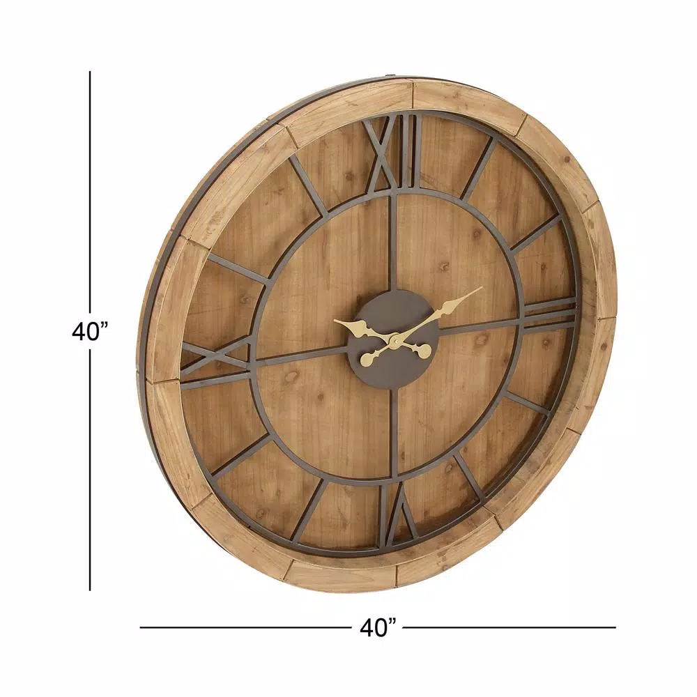 Wall Clocks LITTON LANE 40 In. Rustic Wooden Round Wall Clock 7 Wall Clocks LITTON LANE 40 In. Rustic Wooden Round Wall Clock - Image 5