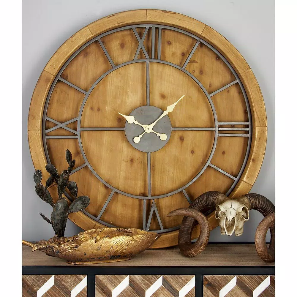 Wall Clocks LITTON LANE 40 In. Rustic Wooden Round Wall Clock 8 Wall Clocks LITTON LANE 40 In. Rustic Wooden Round Wall Clock - Image 6