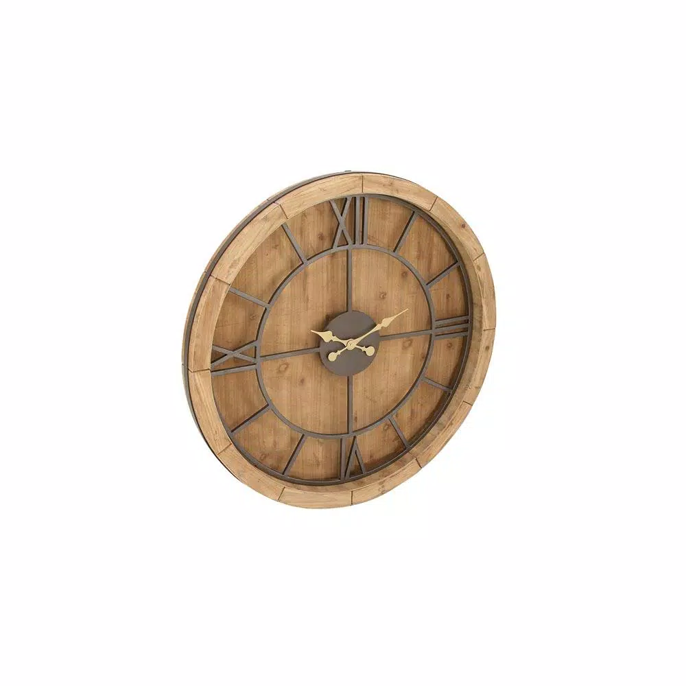 Wall Clocks LITTON LANE 40 In. Rustic Wooden Round Wall Clock 5 Wall Clocks LITTON LANE 40 In. Rustic Wooden Round Wall Clock - Image 3