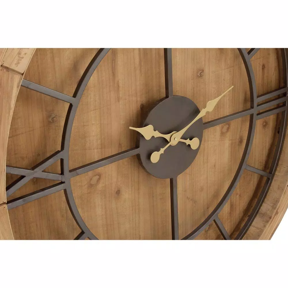 Wall Clocks LITTON LANE 40 In. Rustic Wooden Round Wall Clock 4 Wall Clocks LITTON LANE 40 In. Rustic Wooden Round Wall Clock - Image 2