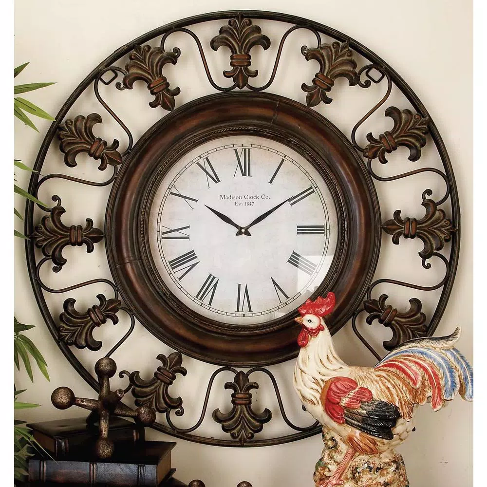 Wall Clocks LITTON LANE 38 In. Traditional Fleur-De-Lis Iron Wall Clock 7 Wall Clocks LITTON LANE 38 In. Traditional Fleur-De-Lis Iron Wall Clock - Image 5