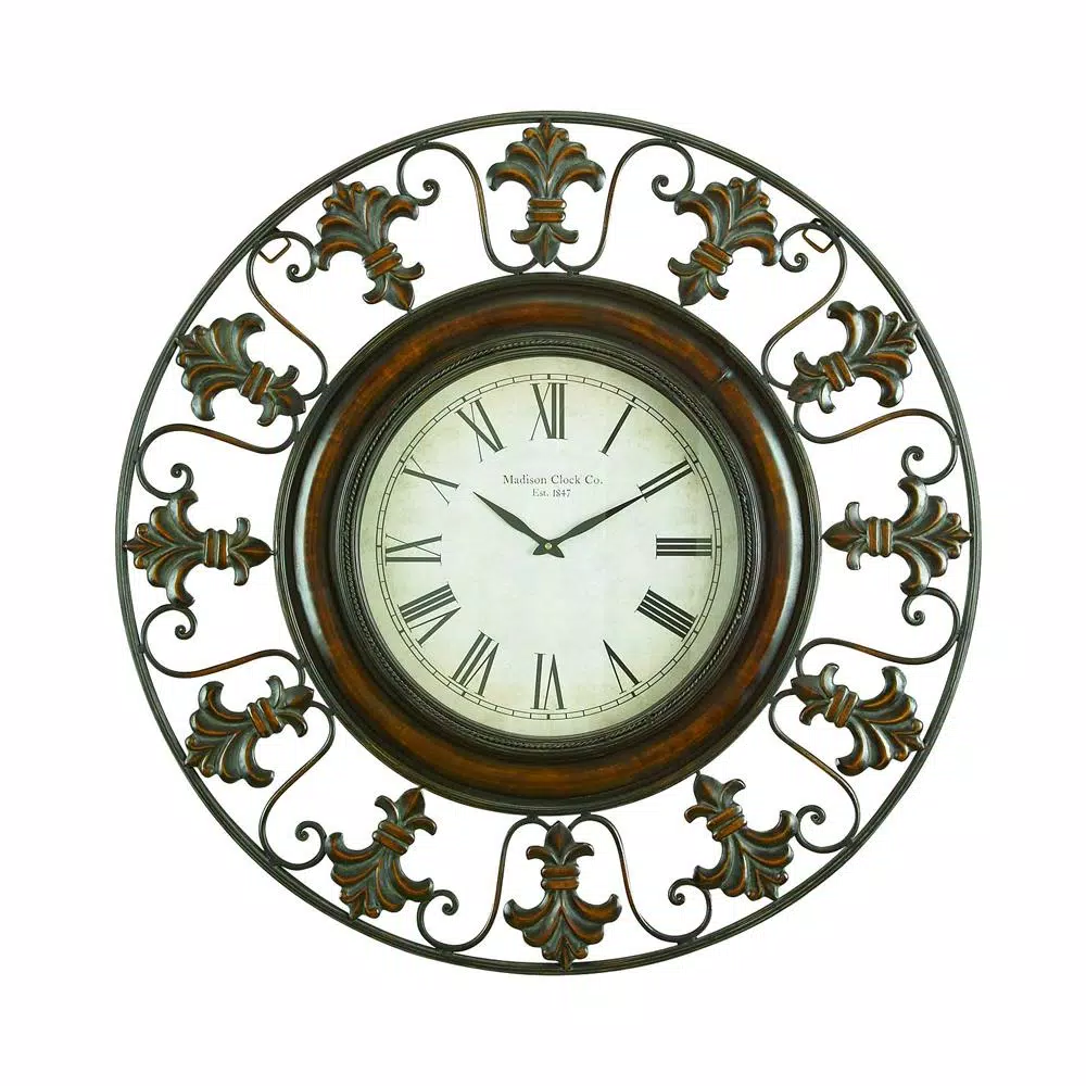 Wall Clocks LITTON LANE 38 In. Traditional Fleur-De-Lis Iron Wall Clock 3 Wall Clocks LITTON LANE 38 In. Traditional Fleur-De-Lis Iron Wall Clock