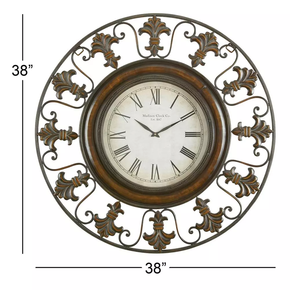 Wall Clocks LITTON LANE 38 In. Traditional Fleur-De-Lis Iron Wall Clock 5 Wall Clocks LITTON LANE 38 In. Traditional Fleur-De-Lis Iron Wall Clock - Image 3