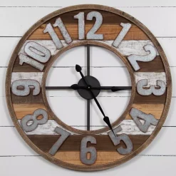 Wall Clocks Pinnacle Rustic Reclaimed Wood And Metal Brown Wall Clock