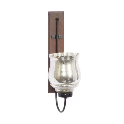 Wall Accents LITTON LANE 21 In. New Traditional Silver Flared Top Hurricane Candle Sconce