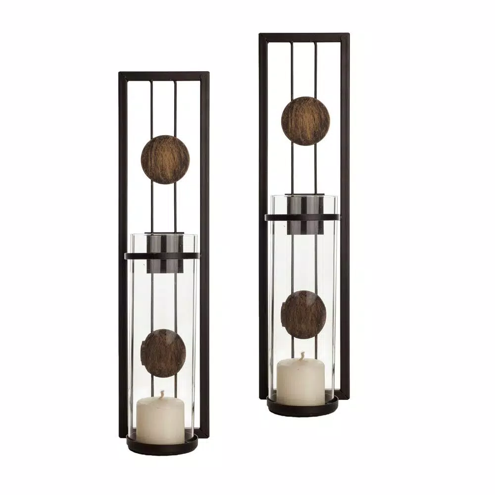 Wall Accents DANYA B Contemporary Metal Brown Wall Candle Sconces With Antique Patina Medallions (Set Of 2) 4 Wall Accents DANYA B Contemporary Metal Brown Wall Candle Sconces With Antique Patina Medallions (Set Of 2) - Image 2