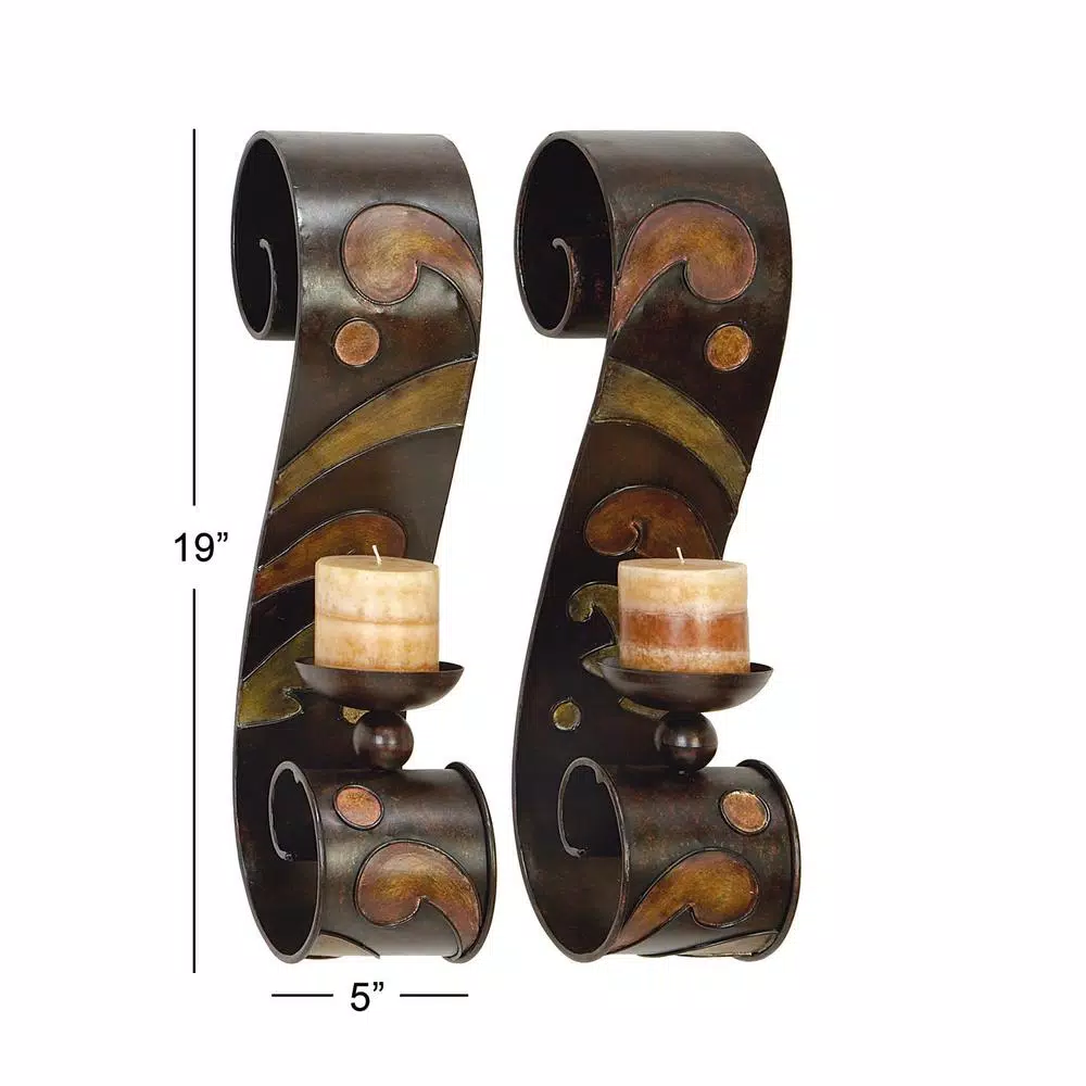 Wall Accents LITTON LANE 19 In. X 5 In. Scrolled Iron Candle Sconces With Metallic Brown Finish (Pair) 9 Wall Accents LITTON LANE 19 In. X 5 In. Scrolled Iron Candle Sconces With Metallic Brown Finish (Pair) - Image 7