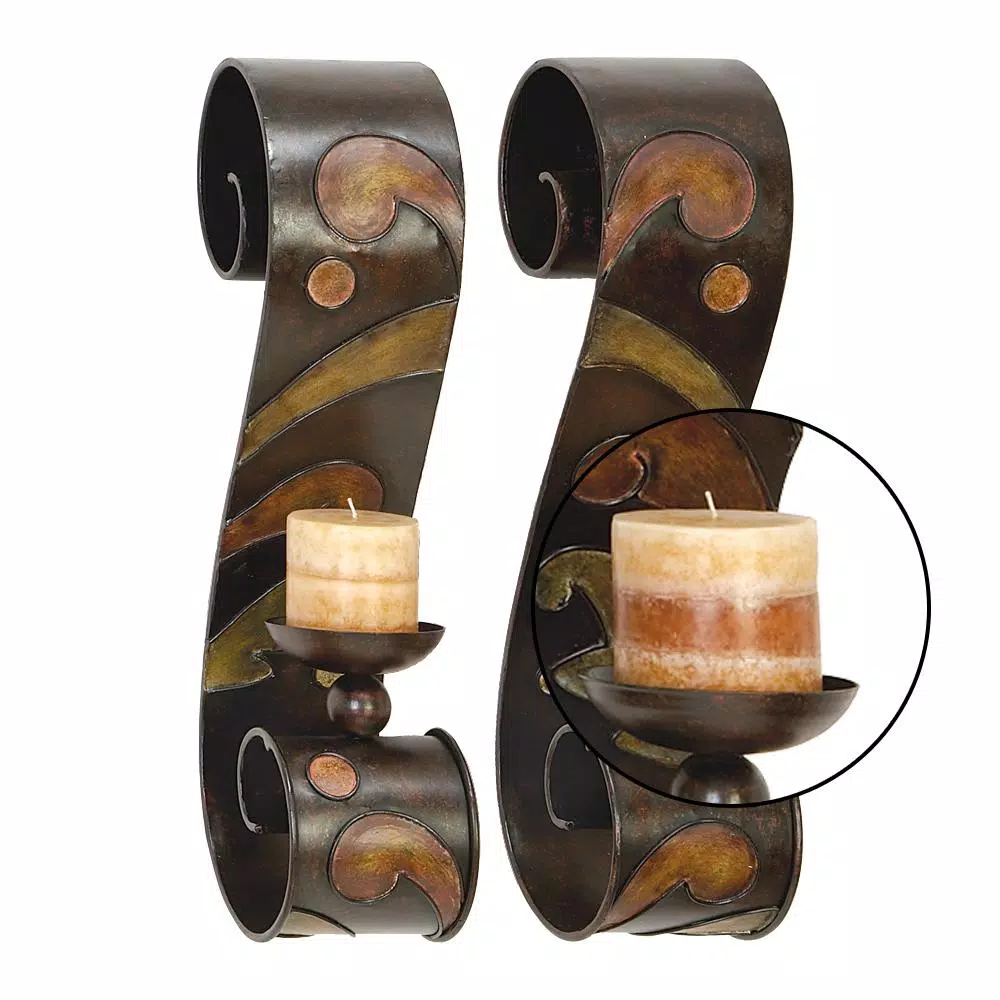 Wall Accents LITTON LANE 19 In. X 5 In. Scrolled Iron Candle Sconces With Metallic Brown Finish (Pair) 7 Wall Accents LITTON LANE 19 In. X 5 In. Scrolled Iron Candle Sconces With Metallic Brown Finish (Pair) - Image 5