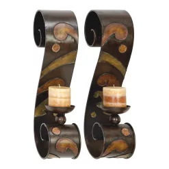Wall Accents LITTON LANE 19 In. X 5 In. Scrolled Iron Candle Sconces With Metallic Brown Finish (Pair) 13 Wall Accents LITTON LANE 19 In. X 5 In. Scrolled Iron Candle Sconces With Metallic Brown Finish (Pair) -SAFAVIEH Shop brown tan litton lane candle holders 13270 c3 1000
