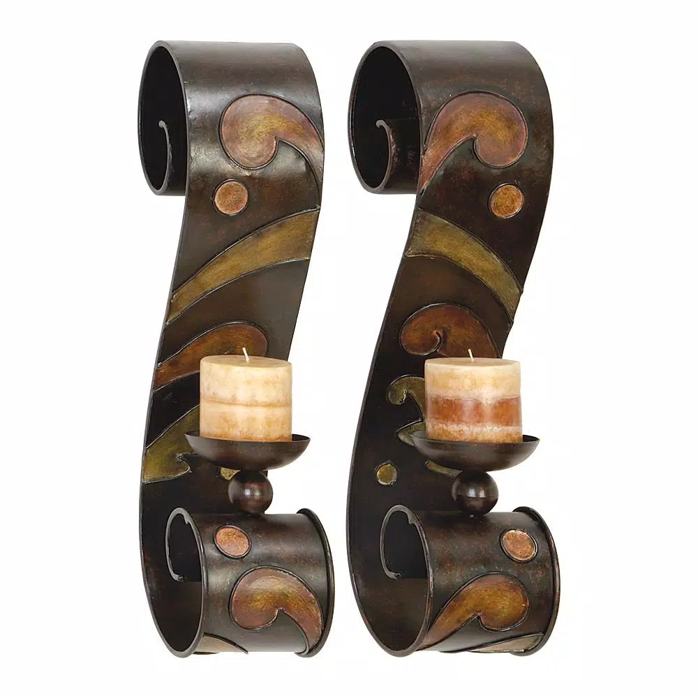 Wall Accents LITTON LANE 19 In. X 5 In. Scrolled Iron Candle Sconces With Metallic Brown Finish (Pair) 6 Wall Accents LITTON LANE 19 In. X 5 In. Scrolled Iron Candle Sconces With Metallic Brown Finish (Pair) - Image 4