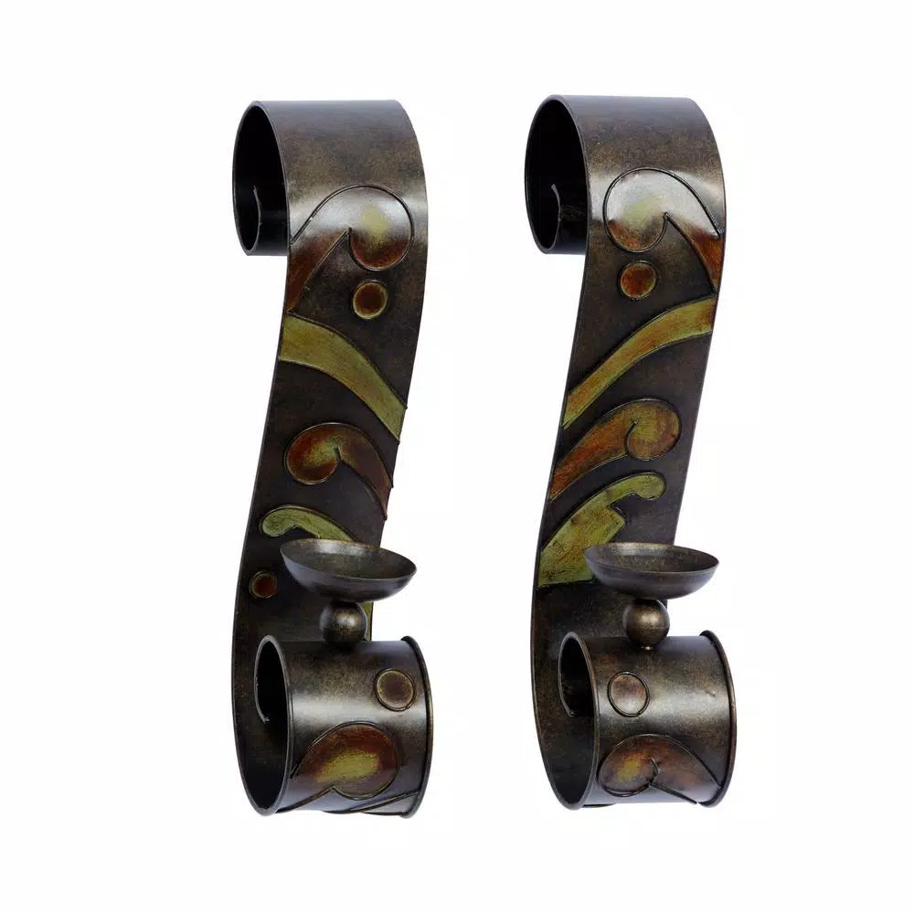 Wall Accents LITTON LANE 19 In. X 5 In. Scrolled Iron Candle Sconces With Metallic Brown Finish (Pair) 4 Wall Accents LITTON LANE 19 In. X 5 In. Scrolled Iron Candle Sconces With Metallic Brown Finish (Pair) - Image 2