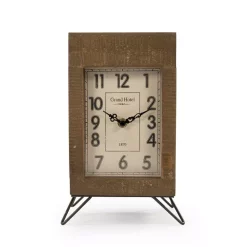 Table Clocks Zentique Wooden Rectangular Table Clock On Metal Legs