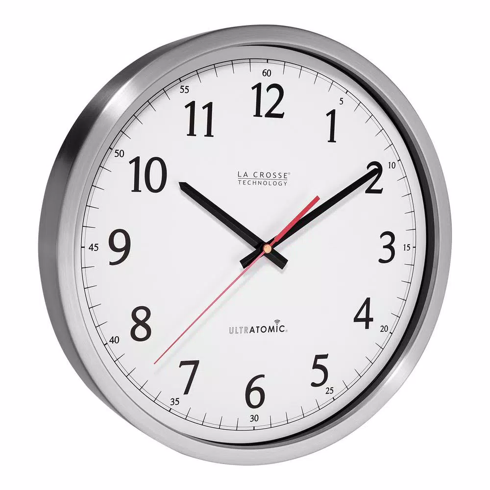 Wall Clocks La Crosse Technology UltrAtomic 14 In. Round Atomic Analog Wall Clock In Silver 6 Wall Clocks La Crosse Technology UltrAtomic 14 In. Round Atomic Analog Wall Clock In Silver - Image 4