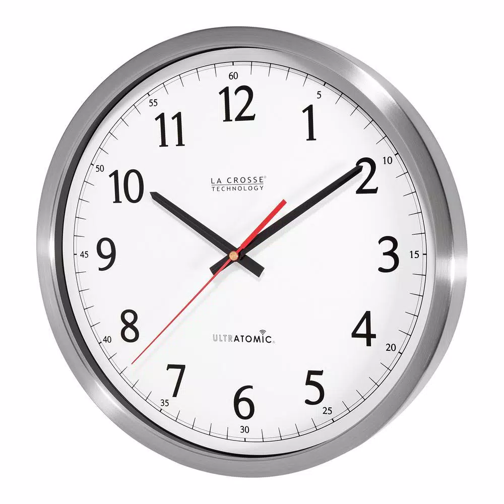 Wall Clocks La Crosse Technology UltrAtomic 14 In. Round Atomic Analog Wall Clock In Silver 5 Wall Clocks La Crosse Technology UltrAtomic 14 In. Round Atomic Analog Wall Clock In Silver - Image 3
