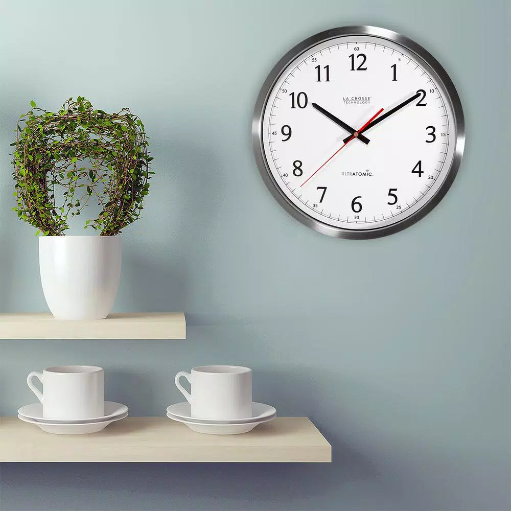 Wall Clocks La Crosse Technology UltrAtomic 14 In. Round Atomic Analog Wall Clock In Silver 3 Wall Clocks La Crosse Technology UltrAtomic 14 In. Round Atomic Analog Wall Clock In Silver