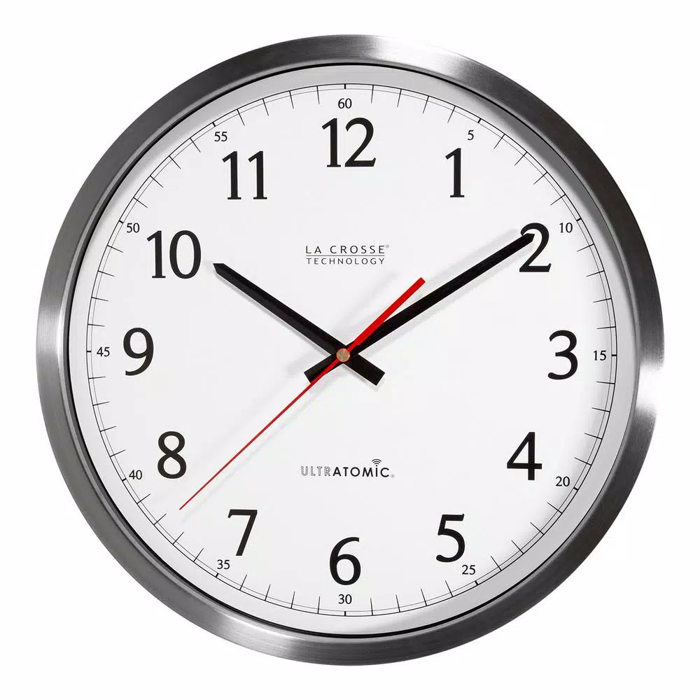 Wall Clocks La Crosse Technology UltrAtomic 14 In. Round Atomic Analog Wall Clock In Silver 4 Wall Clocks La Crosse Technology UltrAtomic 14 In. Round Atomic Analog Wall Clock In Silver - Image 2