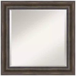 Mirrors Amanti Art Rustic 25 In. W X 25 In. H Framed Square Beveled Edge Bathroom Vanity Mirror In Dark Brown Distressed