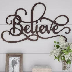 Wall Signs Lavish Home “Believe” Metal Cutout Sign -SAFAVIEH Shop dark brown lavish home wall signs hw0200055 31 1000