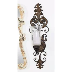 Wall Accents LITTON LANE Antique Gold Flourished Iron Candle Sconce 17 Wall Accents LITTON LANE Antique Gold Flourished Iron Candle Sconce -SAFAVIEH Shop dark brown litton lane candle holders 91512 31 1000