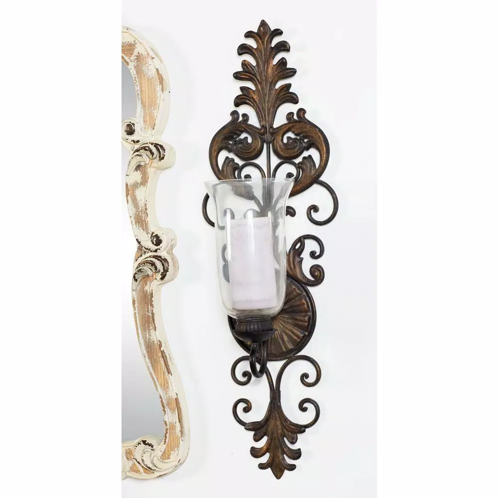 Wall Accents LITTON LANE Antique Gold Flourished Iron Candle Sconce 10 Wall Accents LITTON LANE Antique Gold Flourished Iron Candle Sconce - Image 8