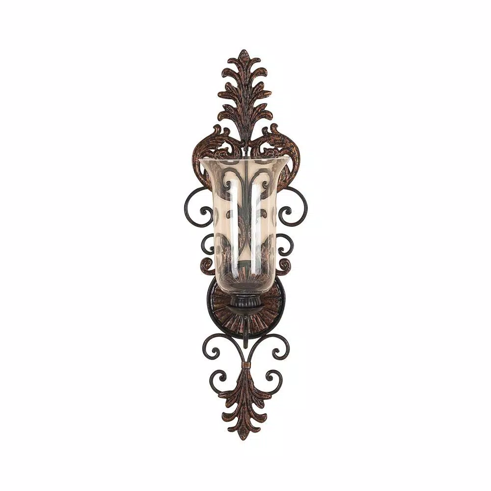 Wall Accents LITTON LANE Antique Gold Flourished Iron Candle Sconce 6 Wall Accents LITTON LANE Antique Gold Flourished Iron Candle Sconce - Image 4