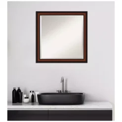 Mirrors Amanti Art Cyprus 23 In. W X 23 In. H Framed Square Beveled Edge Bathroom Vanity Mirror In Dark Brown Walnut -SAFAVIEH Shop dark brown walnut amanti art mirrors dsw4407170 fa 1000