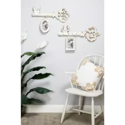 Picture Frames LITTON LANE 4 In. X 6 In. Decorative Antique Key And Hanging Picture Frame Wall Decor With Distressed White Finish